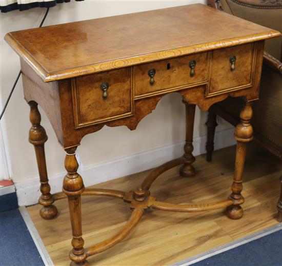 A William & Mary style burr elm lowboy, W.80cm